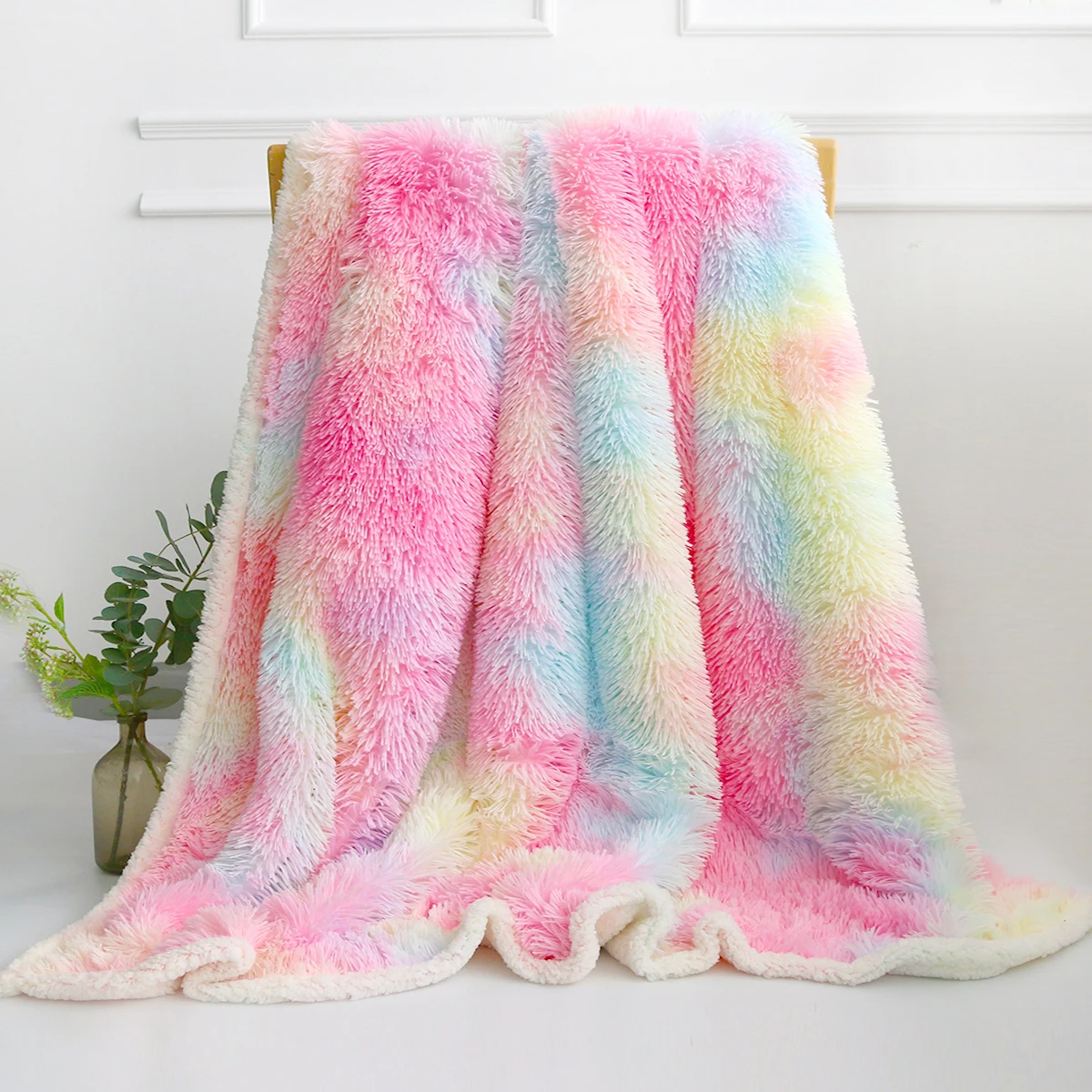 Coperta Shaggy arcobaleno coperta in peluche in pelliccia sintetica per bambini e adulti coperta Super morbida per divano letto