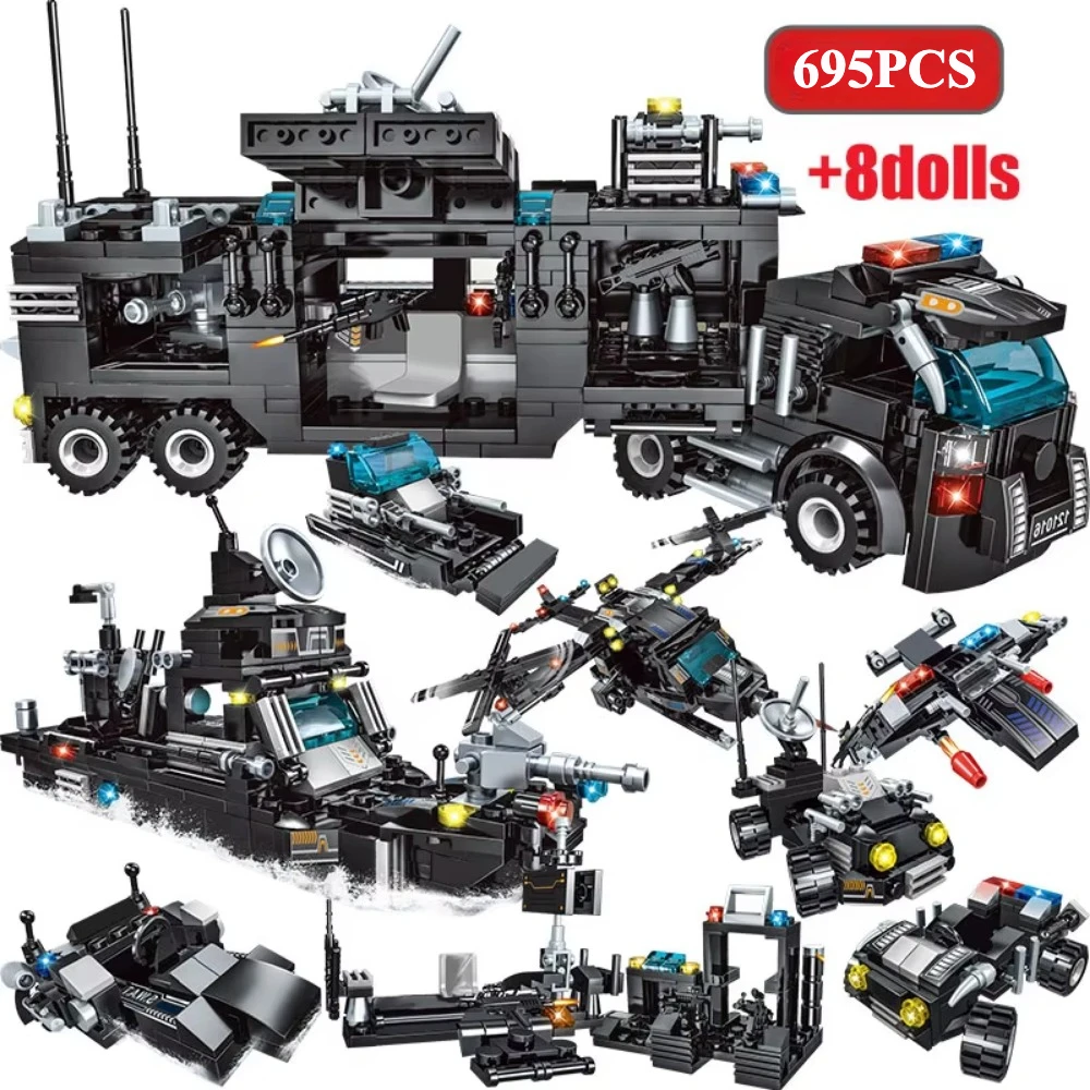

City Police Station SWAT Team Military Building Blocks DIY Car Fighting Robot Model Toy for Kids Birthday Boys Gifts