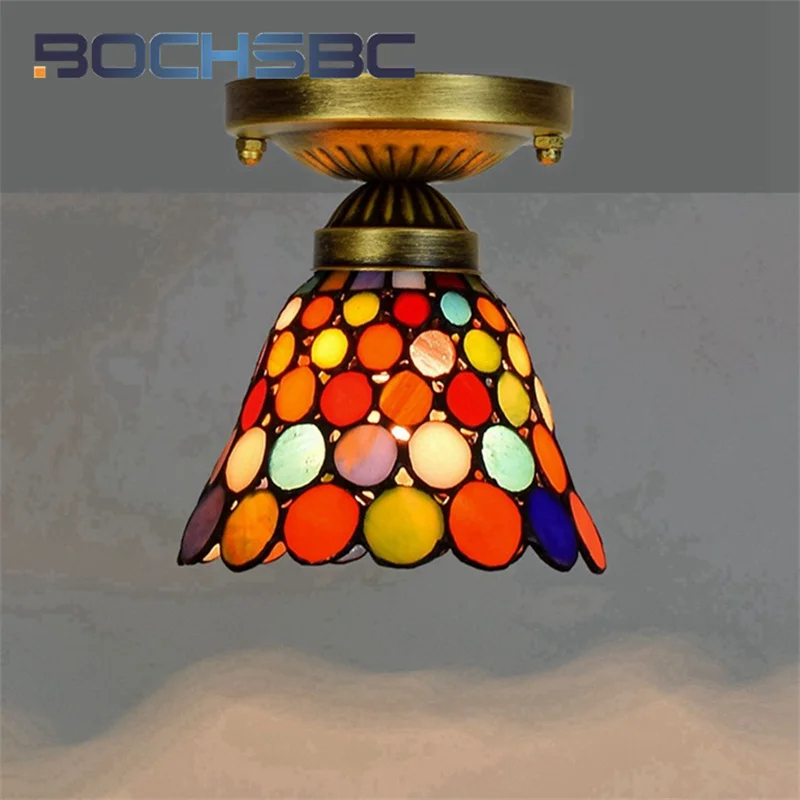 BOCHSBC Tiffany 6 inch stained glass ceiling light deco hallway balcony LED night lights Dazzling flush mount light retro style