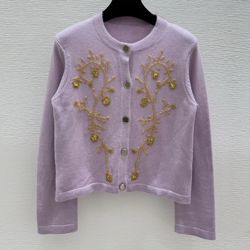 

High-quality knitted women's three-dimensional beaded decorative cardigan trend fashion sweater 251004179