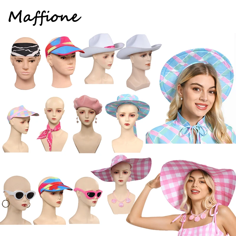 Movie Barbei Hat Clothes For Women Costume Accessories Margot Cosplay Cap Earings Bow Tie Ken Headband Hat Halloween Party Suit