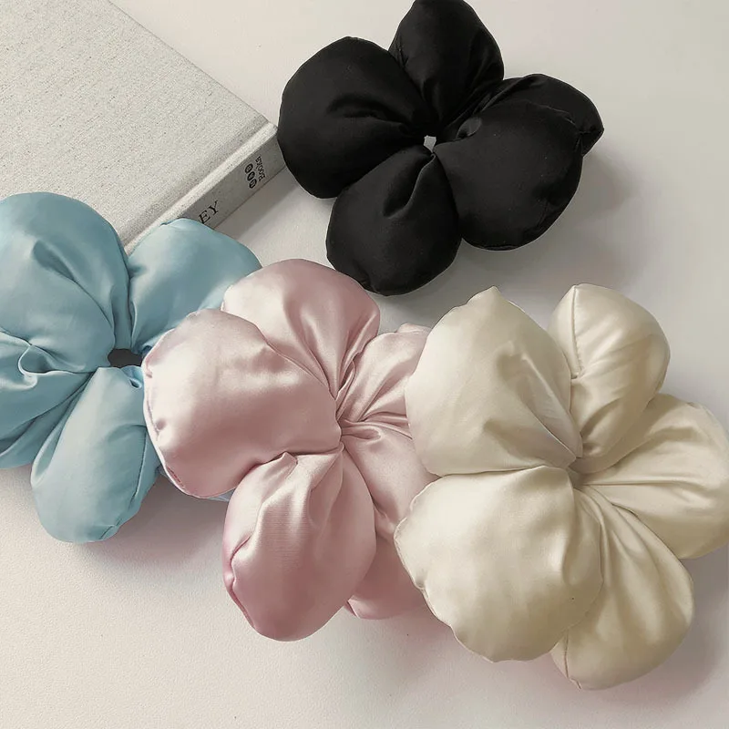 Extra Large 3D Petal Flower Scrunchie Elegant Minimalist Sweet Fabric Hair Tie Personalized Hair Ring Satin Hair Circle For Girl