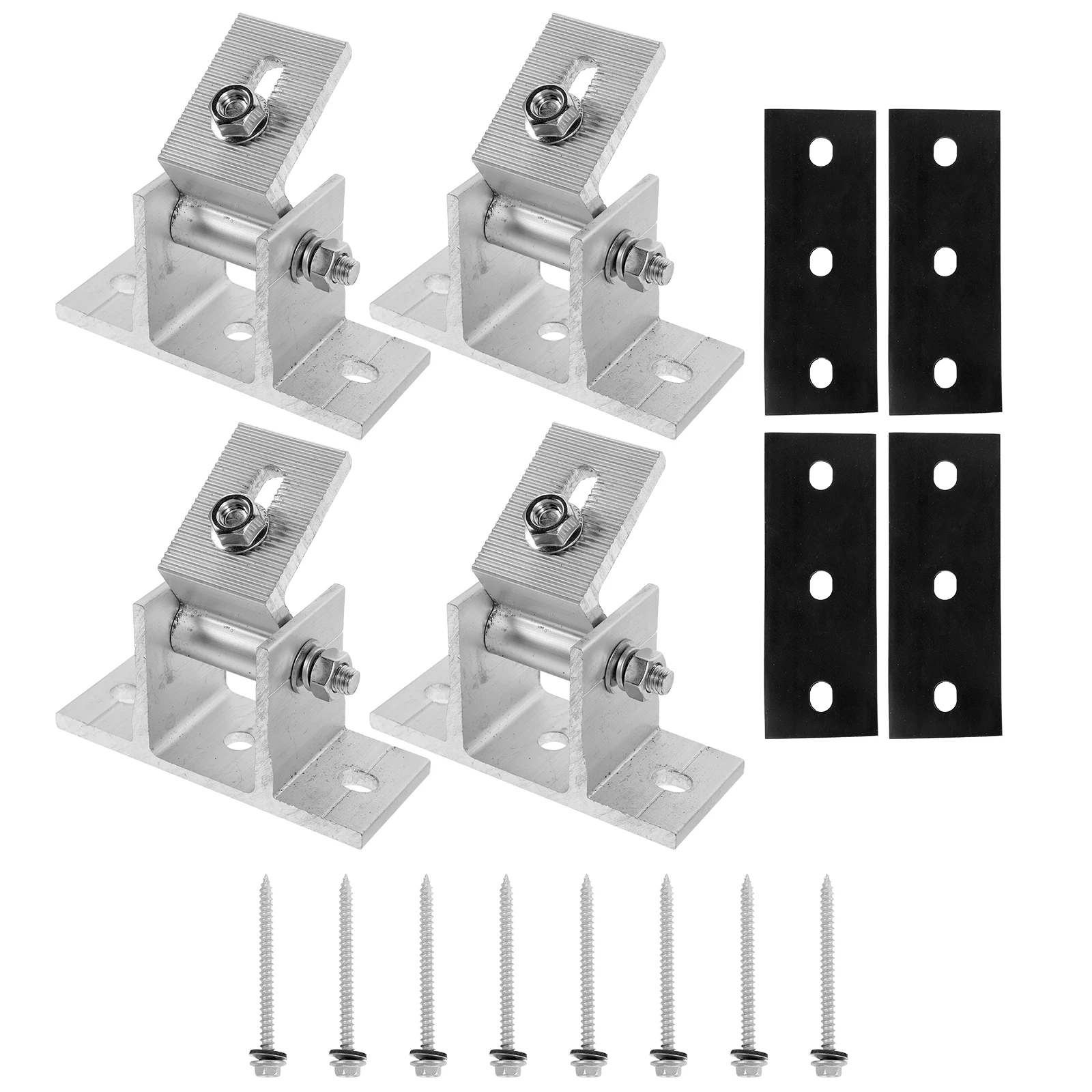 

4pcs Solar Panel Bracket Adjustable Tilt Mount Aluminum Alloy Flat Roof Stand With Rubber Pads Wood Screws Panel Clamps Mounting