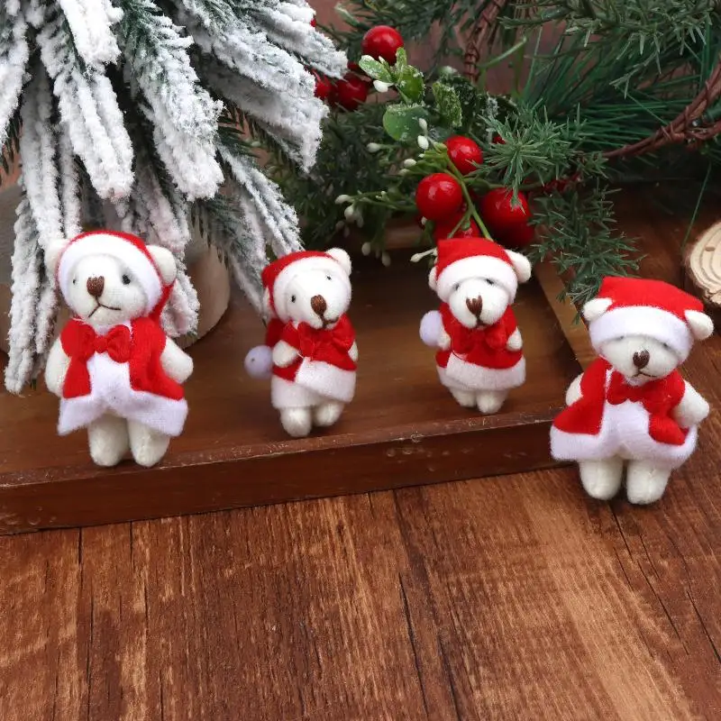 〔NN71〕5Pcs Mini Plush Christmas Joint Bear Ornament Cute Santa Bear Doll DIY Xmas Tree Holiday Pendant Decor view 3