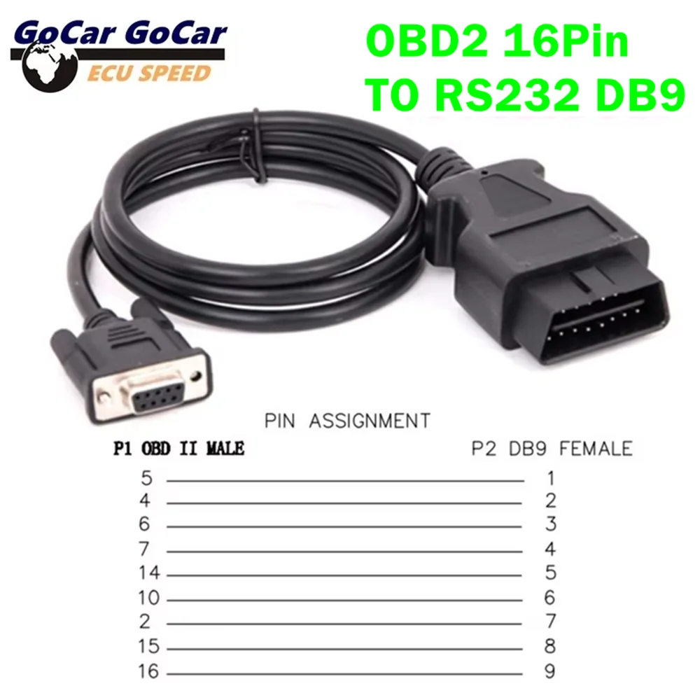 

New OBD2 16Pin To DB9 RS232 Serial Port Extension Line Male 16 Pin DB 9pin Obd2 Connector 9 Pin Female Car Obd 2 Cable Adapter