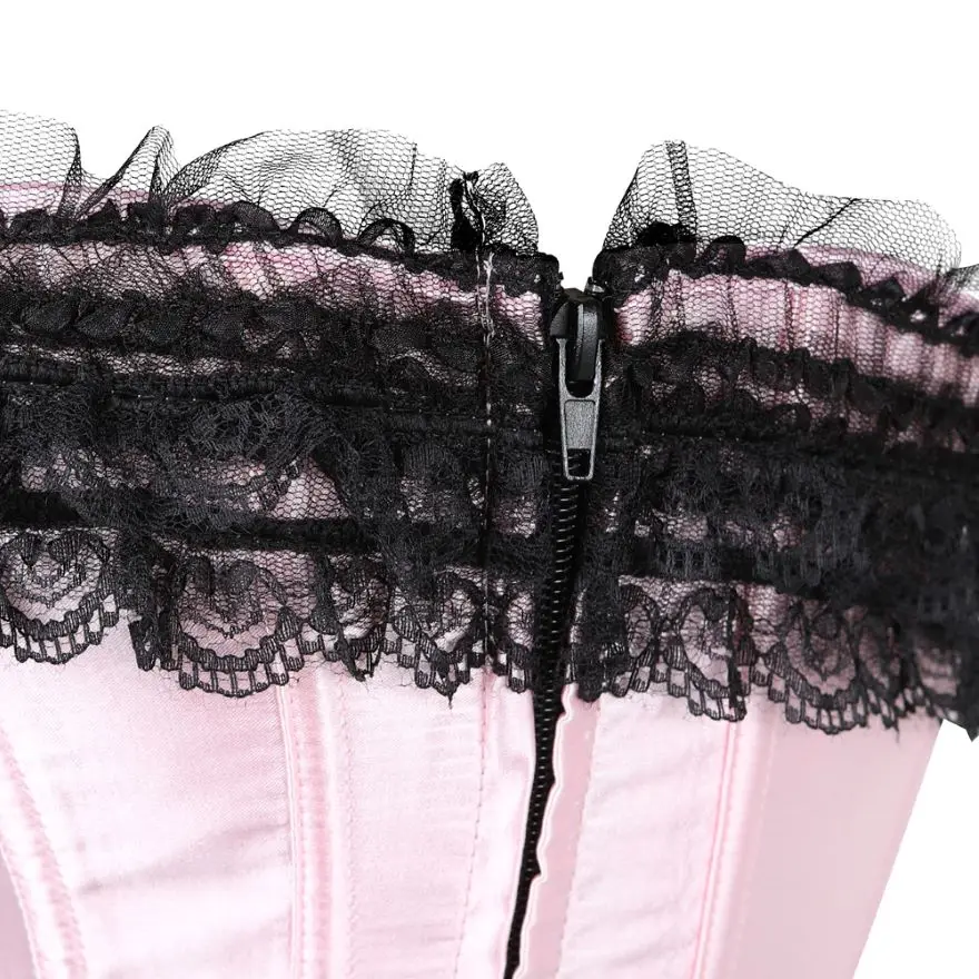 Sexy Spitze Overbust Korsett Top Frauen Vintage Satin Schleife Bustier Dessous mit Reiß verschluss plus Größe Body Shaper Burlesque Korsetts – Detail 20