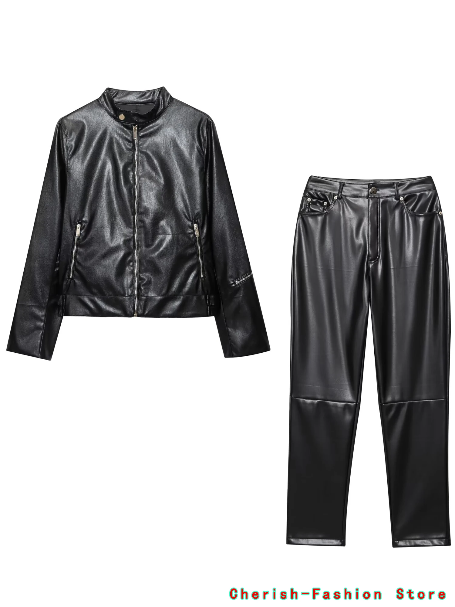 Vrouwen Vintage Matte Leren Jassen Dames Zwart PU Lange Mouw Zip Jas Top Dubbele Rits Zak Chic Crop Overjassen Clubwear Nieuw