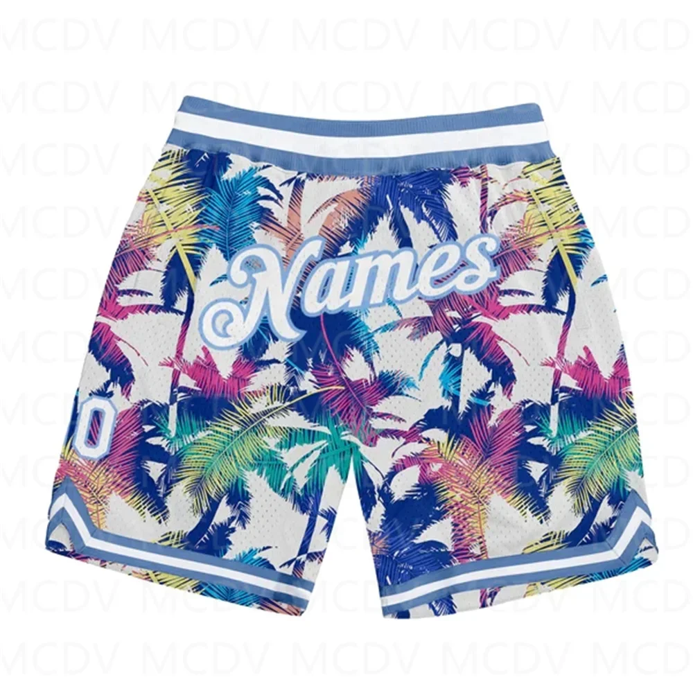 Custom Light Blue White Pinstripe White-Gold Authentic Basketball 3D All Over Printed Men's Shorts Quick Drying Beach Shorts