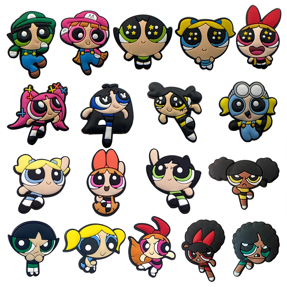 9-18Pcs Cartoon Shoe Charms Anime Beautiful Brave Girl Slipper Shoes Accessories Decorations Clog Sandal Shoe Ornament
