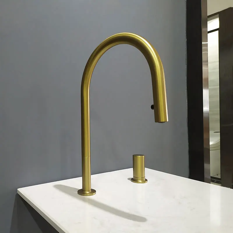 YYHC-Pull Down Kitchen Mixer Hidden Sink Double Hole cupc Commercial Brass Kitchen Faucet