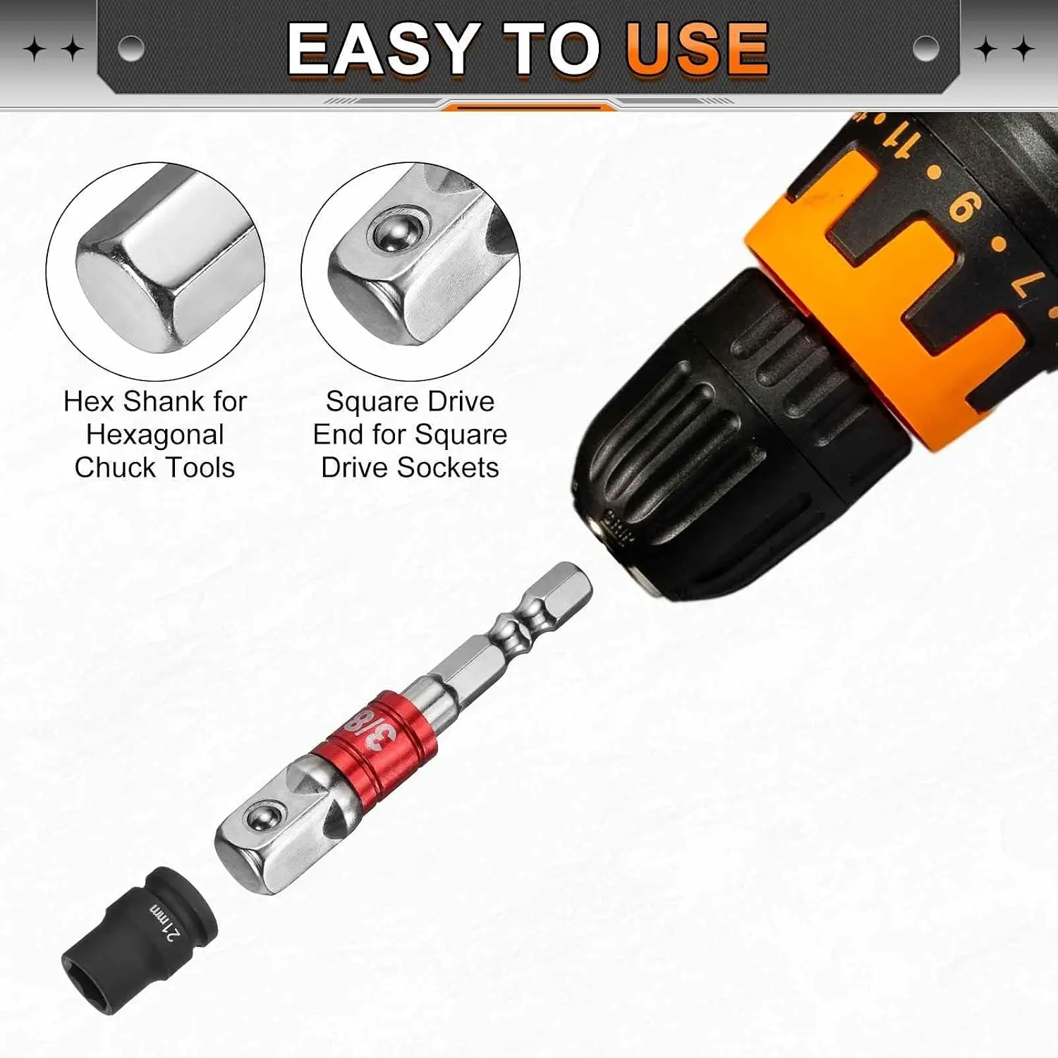 Socket adapter drill bit, hexagonal handle impact extension rod, suitable for car, motorcycle repair and DIY work