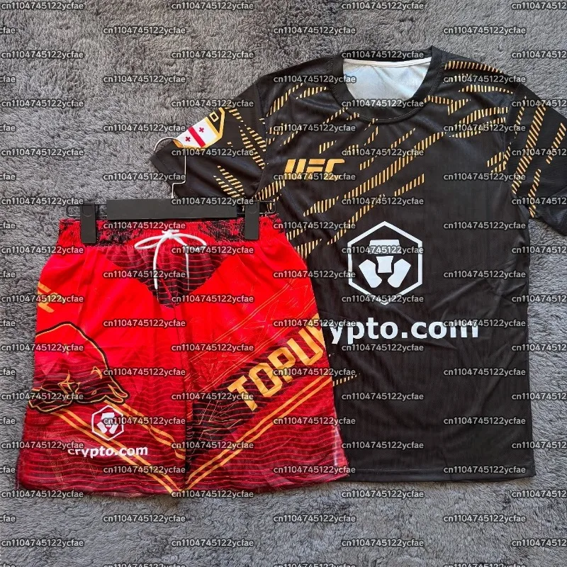 

2025 UFC Topuria Boxing Fighting Training Tee Shorts Men Breathable Speed Drying jersey Wrestling Running Sweat Absorbing Set