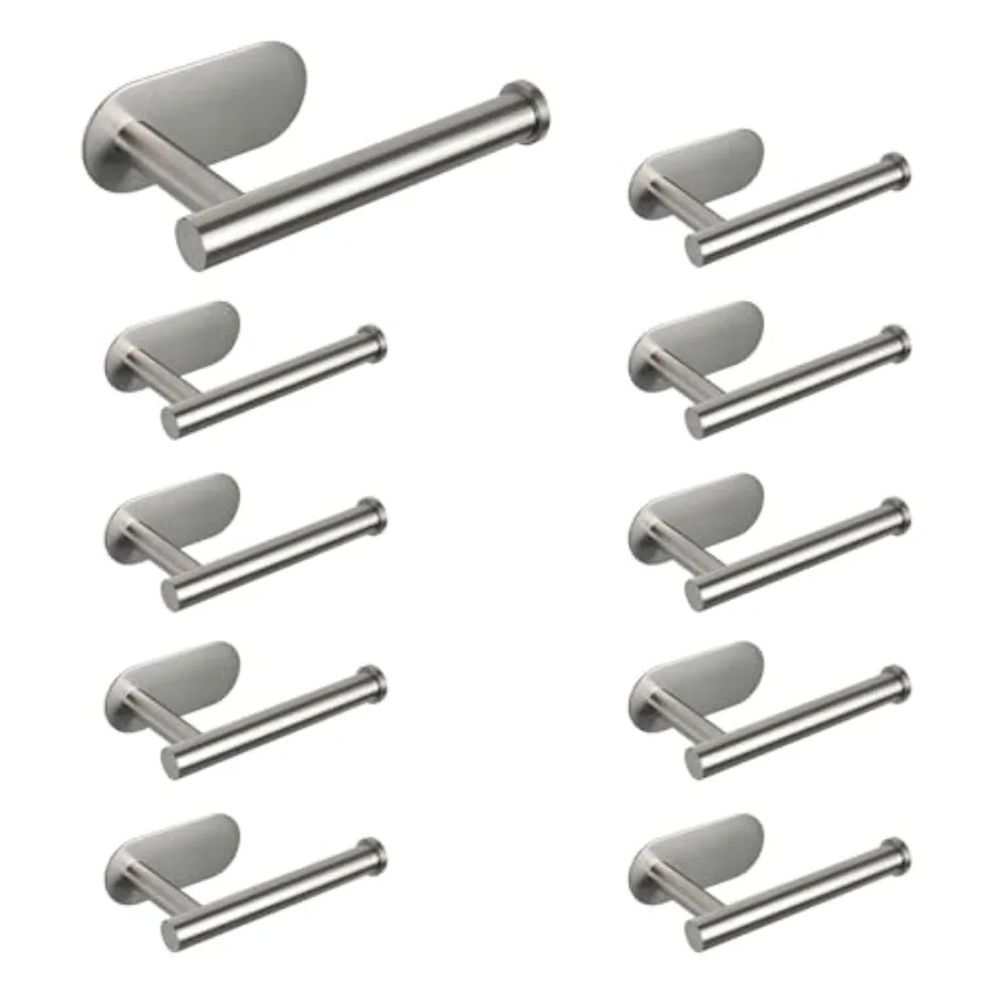 

Self Adhesive Toilet Paper Holder 10 Pack Brushed Nickel Thicken SUS304 Stainless Steel Rustproof No Drilling for Bathroom Kitc