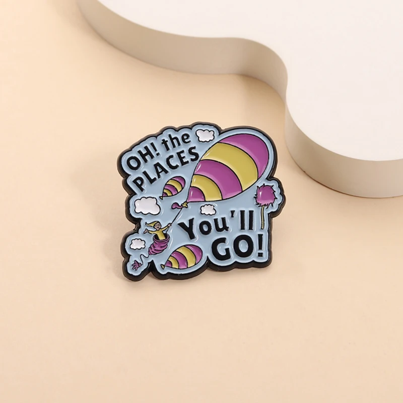 أوه الأماكن سوف تذهب المينا دبوس الدكتور سوس الأطفال كتب مصورة منطاد الهواء الساخن بروش شارة التلبيب مجوهرات هدية للأصدقاء