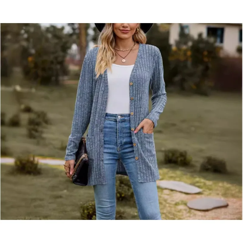 

New Autumn Women's Cardigan Wear and Furry Pit Strip Solid Color Long-sleeved Ladies Cardigan Jacket