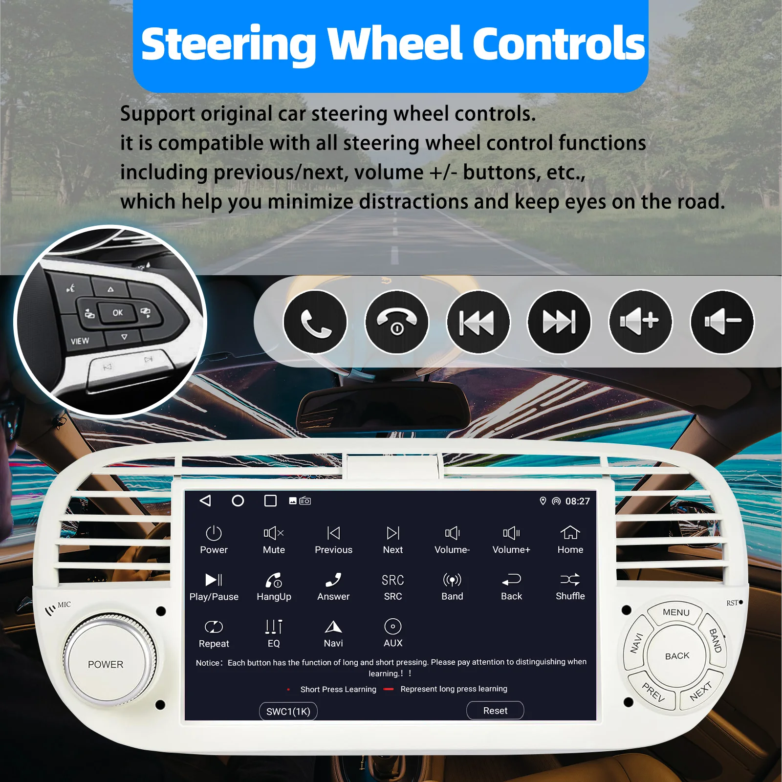 ESSGOO 4 + 64G Android 15 Auto Stereo Radio Für Fiat 500 2007-2015 7 "Display Drahtlose Carplay Android Auto GPS Nav Wifi BT RDS SWC – Detail 10