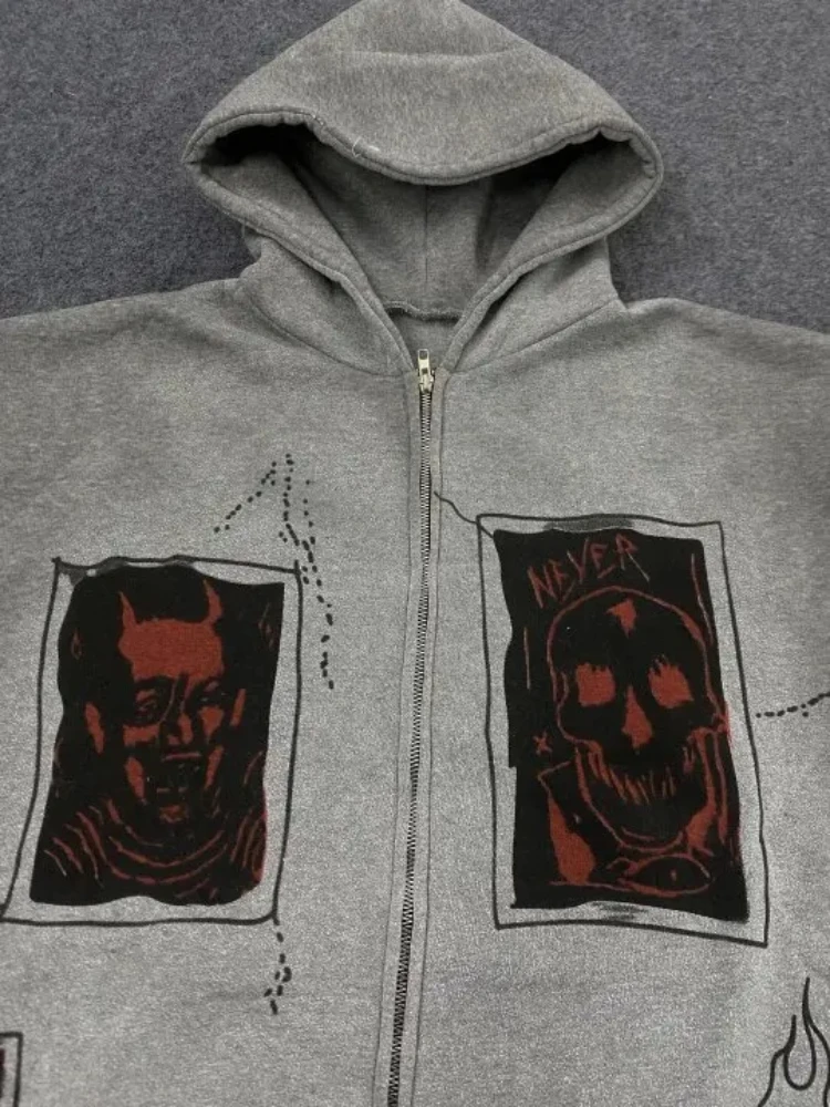 

Уличная одежда в стиле ретро Y2K, винтажная толстовка с принтом дьявола, модная тяжелая универсальная повседневная свободная толстовка в стиле ретро