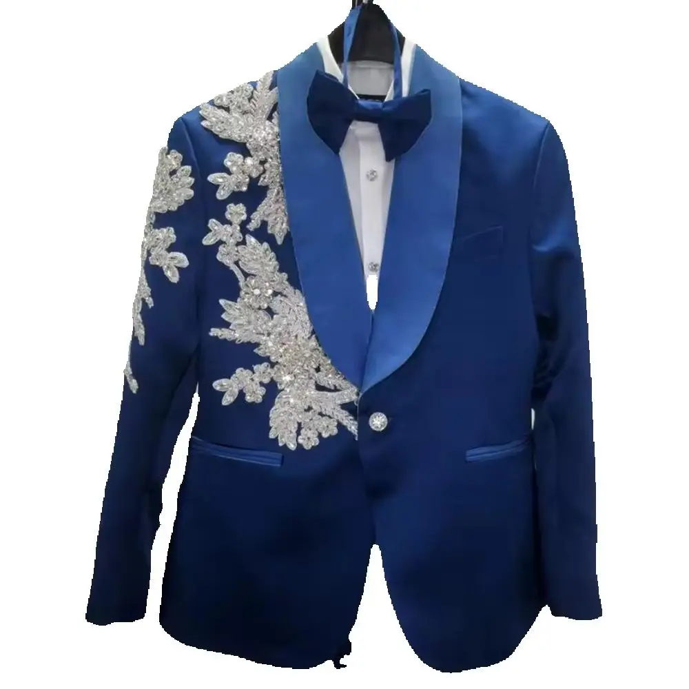 

Brilliant Suit Men For Wedding Rhinestone Beaded Applique Prom Blazers Customized 2 Piece Sets Groom Tuxedo Attire Man Outfit