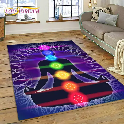 3D 요가 명상 레인보우 7 차크라 러그, 거실 침실 장식, 바닥 매트, 소파 도어매트 선물용 미끄럼 방지 장식