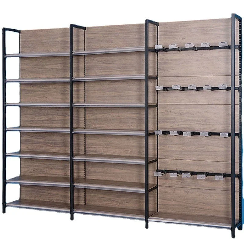 Steel wood retro color wood grain supermarket shelves convenience store commissary mother and baby store snack rack pharmacy