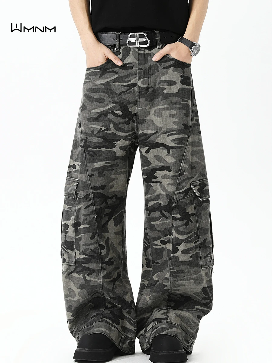 

Ретро-американские камуфляжные рабочие брюки для мужчин, осенние, модные, брендовые, с лоскутным шитьем, с множеством карманов, стильные, прямые, повседневные, широкие брюки
