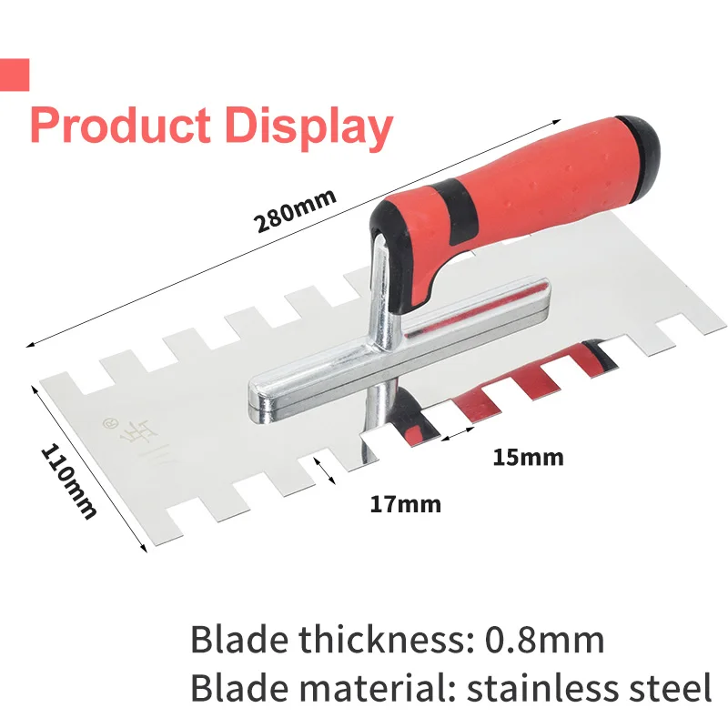 Imagem -01 - Plastic Handle Bricklaying Espátula Quadrada para Construção Ferramenta de Parede Profissional Lâmina de Aço Inoxidável Entalhado 15x17 mm plastic handle bricklaying espatula quadrada para construcao ferramenta de parede profissional lamina de aco inoxidavel entalhado 15x17 mm 01
