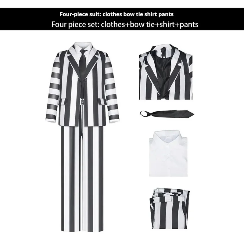 2024 New Beetlejuice Costumed By Michael Keaton The Same Halloween Cosplay Costume Suit Blazer Tie Shirt For Men And Women Party