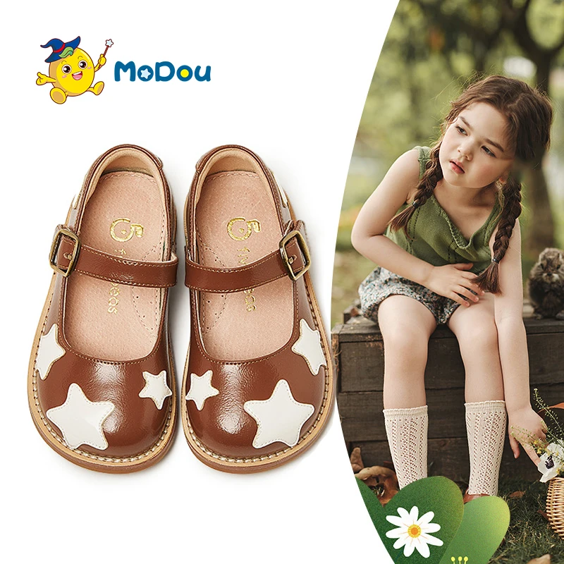 Mo Dou Girls' Single Shoes Autumn Baby Leather Shoes Soft Sole Shallow Breathable Leather Shoes