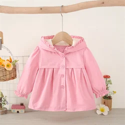 Spring And Autumn Girls' Coat Cute Hoodie Solid Color Girls' Windbreaker Jacket Baby Girls' Clothing