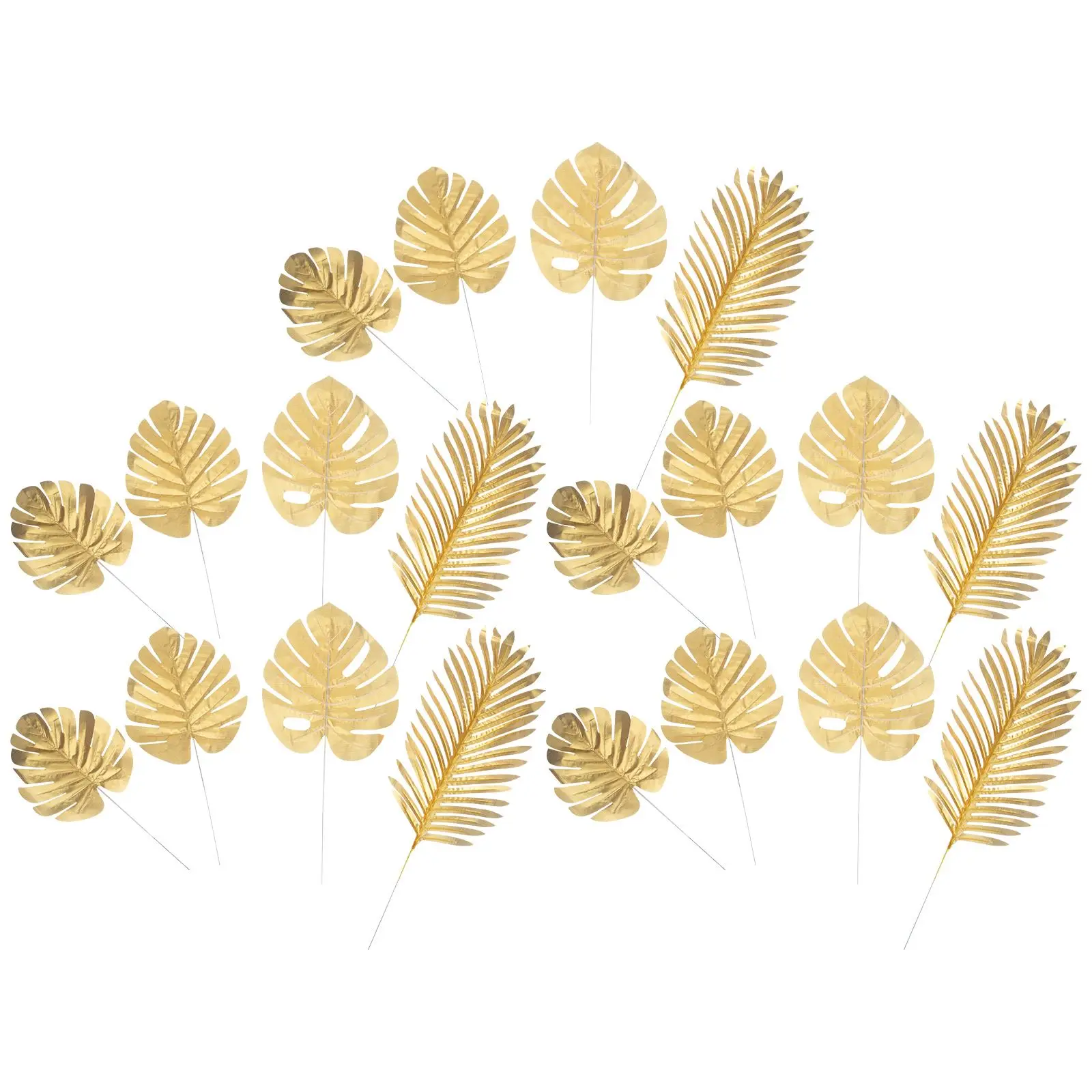 

20 Pcs Golden Monstera Leaf Glitter Leaves Fake Palm Faux Pick Artificial Plants Ornament Decor Jungle