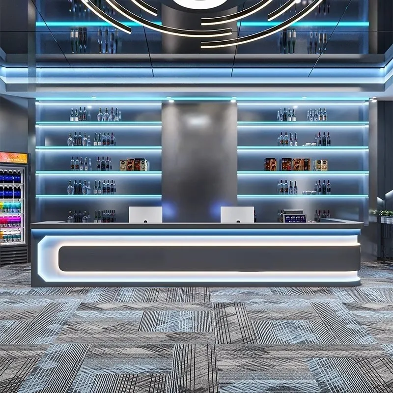 مقهى متجر تصميم طاولة بار القهوة لشريط القهوة لغرفة البلياردو مع أثاث الإضاءة LED لتصميم المتجر