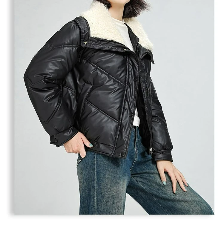 أزياء طية صدر السترة الياقة الشتاء الجديدة الملابس المبطنة بالقطن قصيرة الدافئة سميكة سترة النساء #5