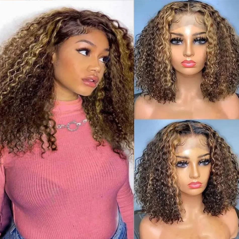 

Парик-боб с HD-кружевной застежкой 5x5, без клея, с глубокими волнами, омбре, с мелированием, 100% натуральные человеческие волосы, короткий, кудрявый, медово-русый, цветной парик