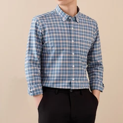High Quality Men's Oxford Plaid Shirt Long Sleeve Casual Comfortable Pure Cotton Button-down Regular-Fit Striped Social Shirts