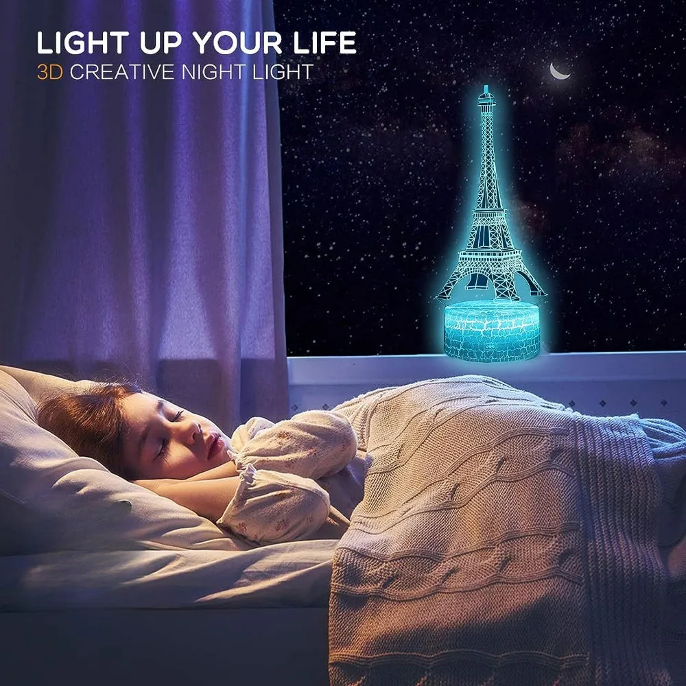 Nighdn Eiffel Tower 3D LED Optical Illusion Bedroom Decor Table Lamp 7 Colors Night Light Birthday Christmas Gifts for Kids