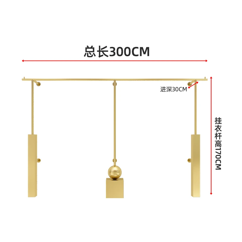 Customized boutique metal clothing wall-mounted display rack stainless steel gold clothing rack wall-mounted clothing store