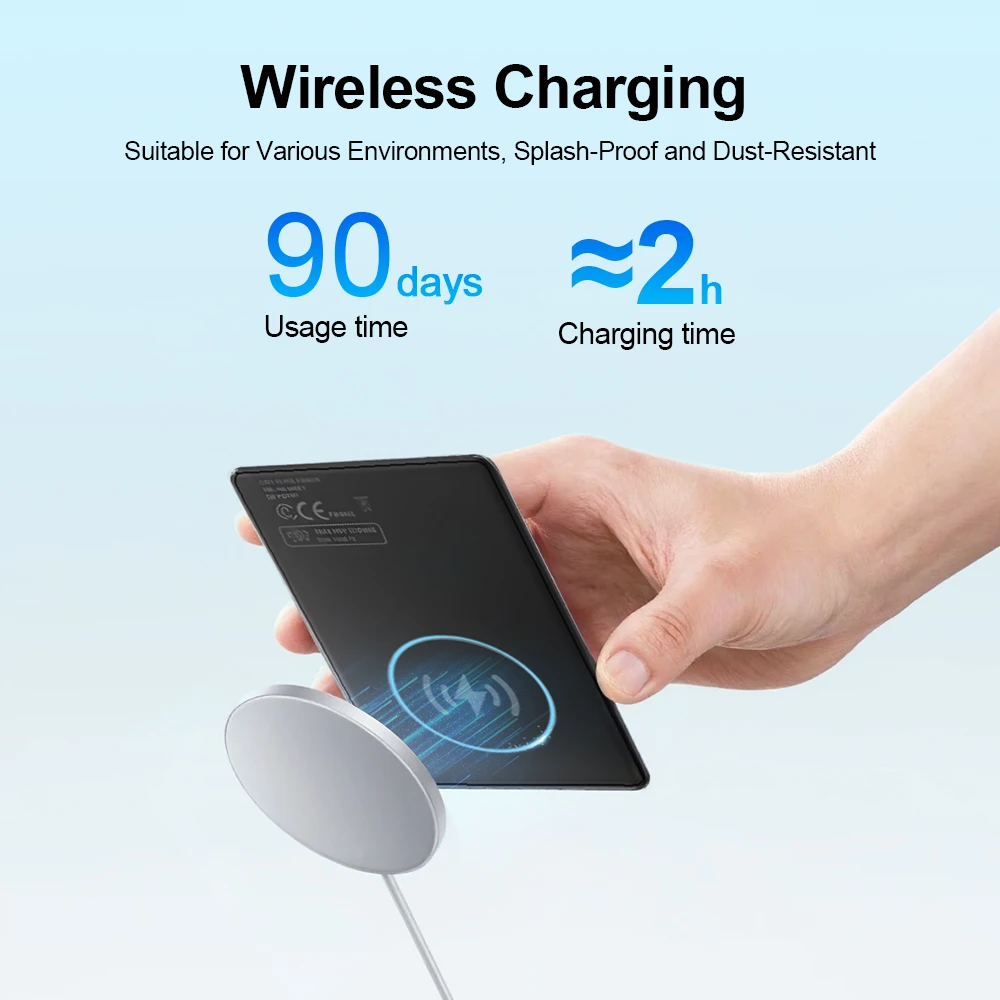 يعمل محدد موقع البطاقة الذكية القابل لإعادة الشحن لنظام Android مع جهاز ملاحة تطبيق Google Find Hub للتتبع السريع للمحفظة