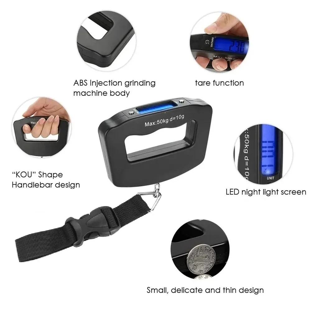 50kg Digital Luggage Scale Portable Suitcase Scale Handheld Electronic Scales Backlight Digital Display Travel Accessories