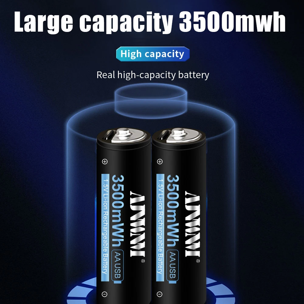 USB 1.5 فولت ليثيوم أيون AA بطارية قابلة للشحن 3500mWh نوع-C USB شحن AA بطارية ليثيوم AA 2A خلية لمشغل MP3 ميزان الحرارة
