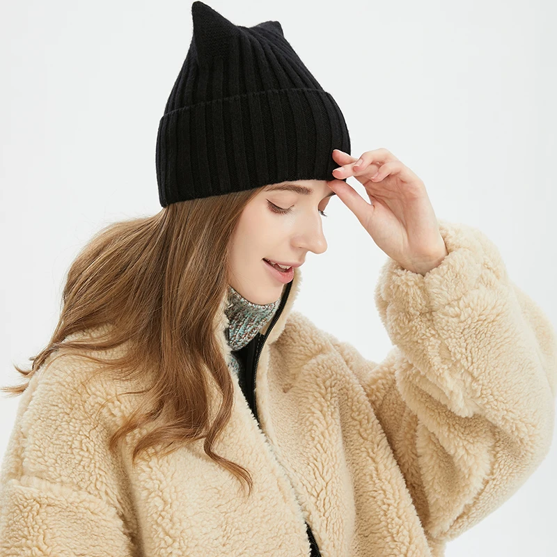 Real 100% Sheep Wool Hat Autumn Winter Thickened New Women's Knitted Wool Hat Keep Warm Head Wrap Ear Protection Jacquard Hat