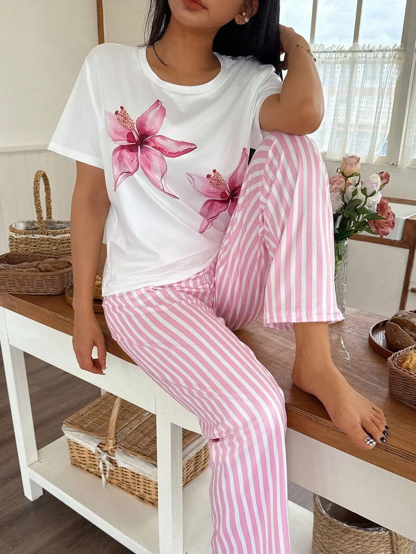 Pyjama Femmes 2 Piece Set Short Sleeve Sleepwear Women Home Suit for Women Pajama Night Wear Ladies Two-piece Set Woman Pajamas