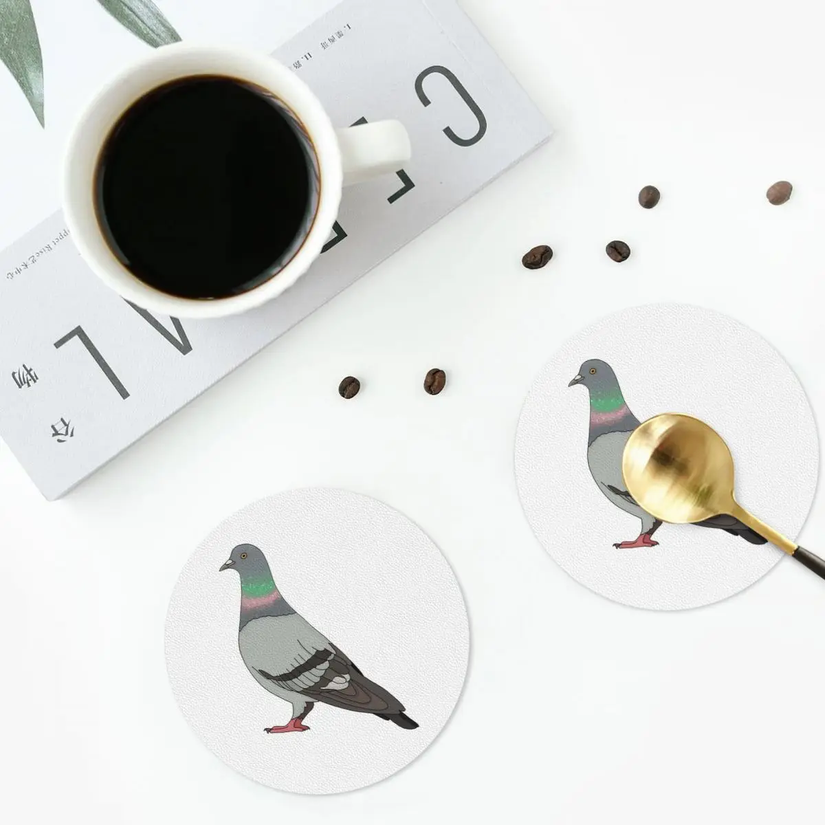 Pigeon Walk 2020, Black Background Coasters PVC Leather Placemats Insulation Coffee Mats for Home Kitchen Dining Pads Set of 6