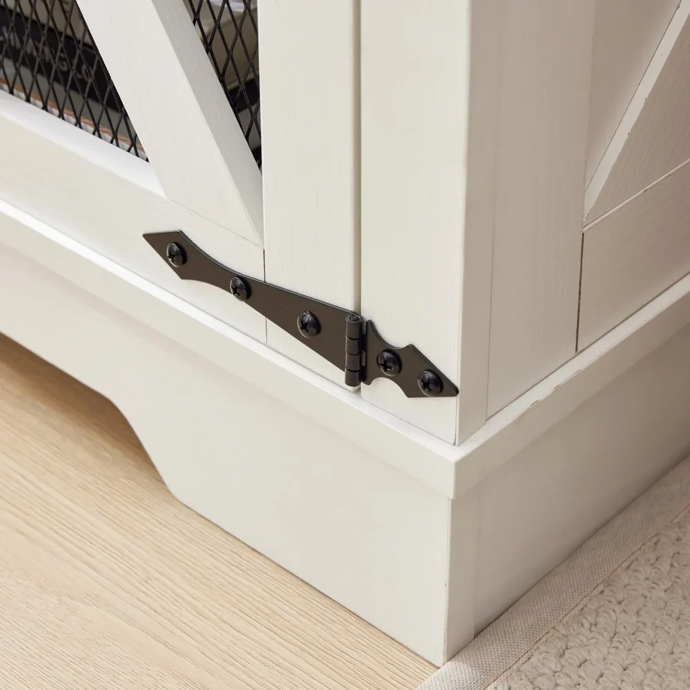 充電ステーション付きホワイトファームハウスエンドテーブル、メッシュバーンドア付き24ウッドソファサイドテーブル、調節可能な収納付きナイトスタンド