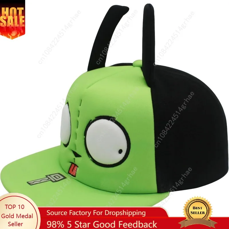 

Invader Zim Baseball Cap, Gir Adult Snapback Hat with Flat Brim and 3D Ears and Eyes, Multi, One Size