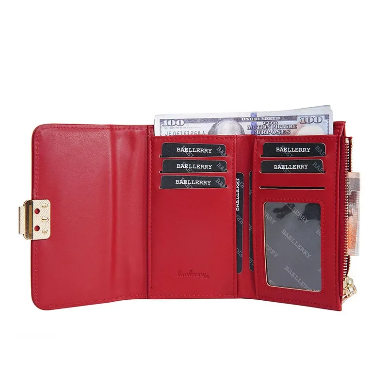 

New Luxury Women PU Leather Fashion Short Wallet Multi-slot Card Holder Zipper Hasp Purse Red Coin Clutch Bag Carteira Feminina