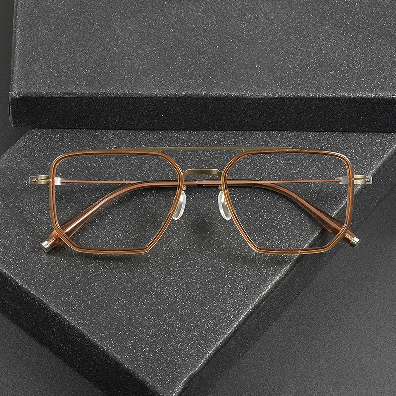 

Новые стильные оправы для очков с двойным лучом, мужские большие оправы в деловом стиле в стиле ретро, оправа для очков из чистого титана