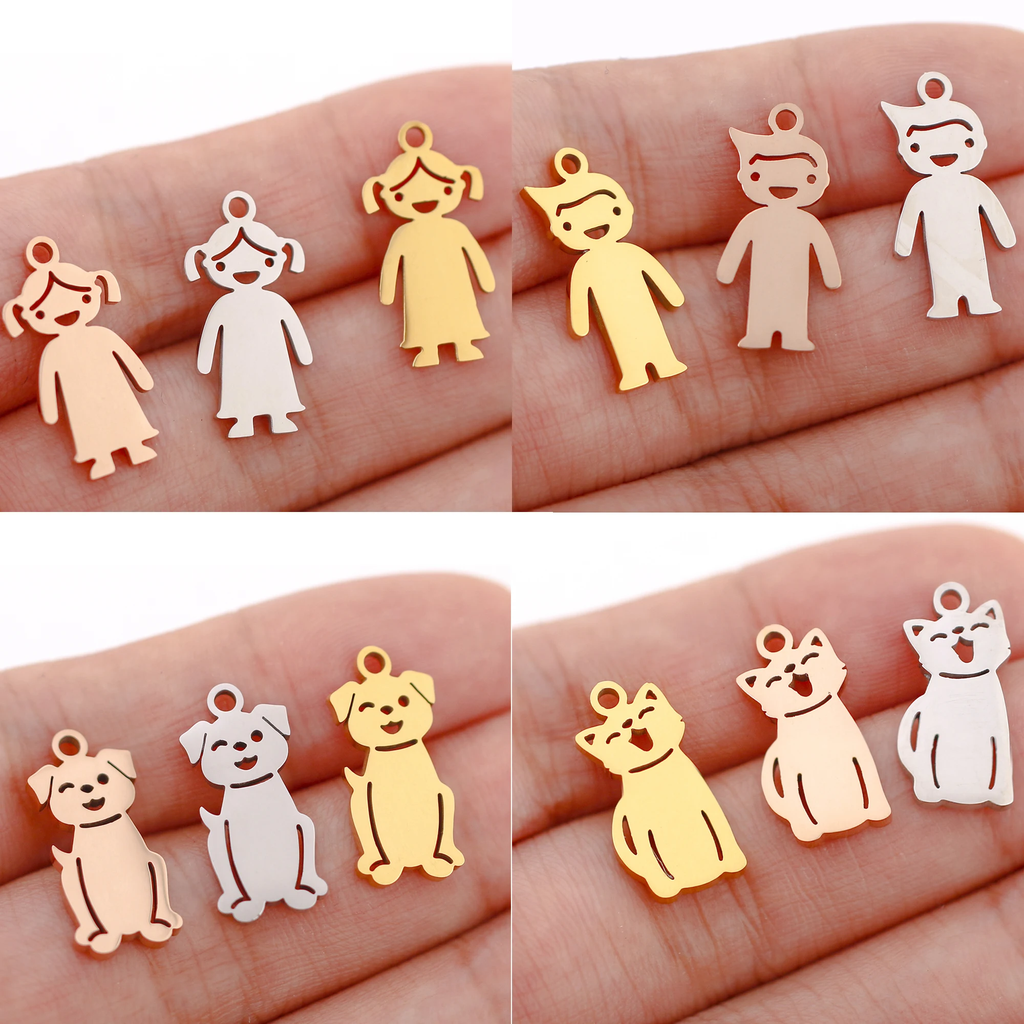 5Pcs/Lot Pet Cat Dog Boy Girl Stainless Steel Charms for Family Children Bracelets Necklace Jewelry Making Supplies Accessories