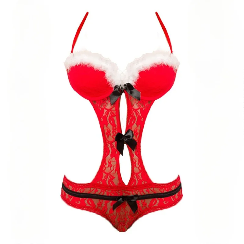 Christmas Women Sexy Red Lingerie Santa Cosplay Erotic Costumes Set Women Sexy Lingerie Bra Skirt Suit Sex Lace Sexy Sleepwear