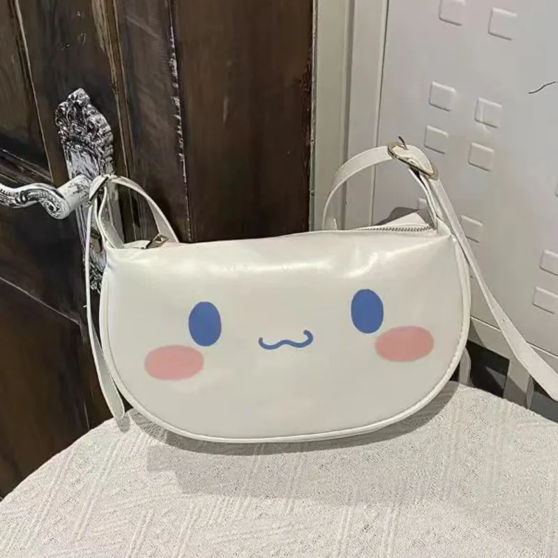 

Sanrio Cinnamoroll Kuromi Melody Dumpling Bags For Women Fashion Black Pink White PU Leather Shoulder Bag Kawaii Zip Up Handbags