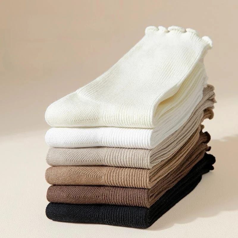 6 pairs of women's mid tube antibacterial socks for spring autumn sweat absorbing odor proof simple casual socks